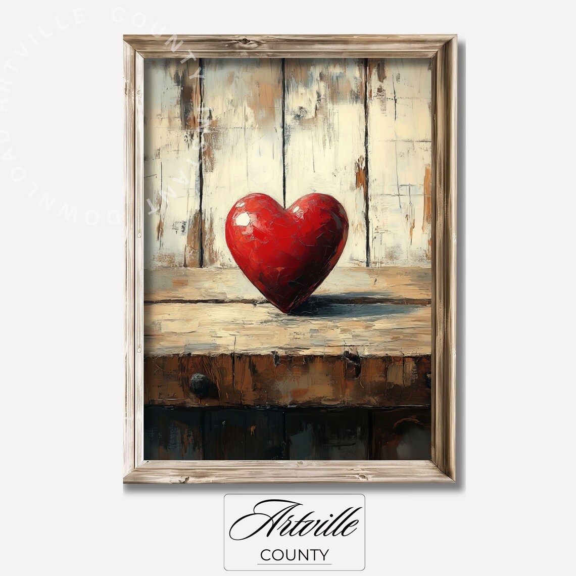 Red Heart Rustic Wood Farmhouse Vintage Love Painting Poster