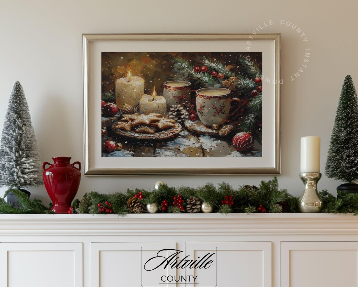 Christmas Candles Cocoa Cookies Vintage Holiday Still Life Poster - Image 2