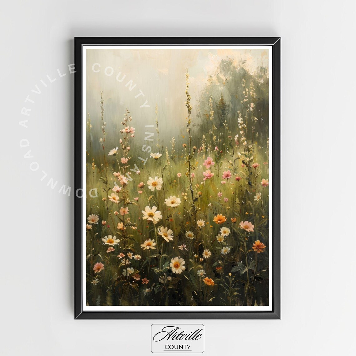 Wildflower Field Landscape Painting Wall Art Print - Image 2