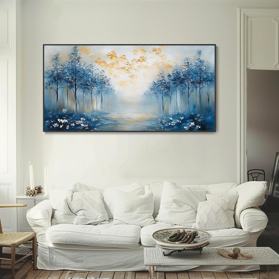 Abstract Landscape Oil Painting, Blue Woods Hazy View - Image 3
