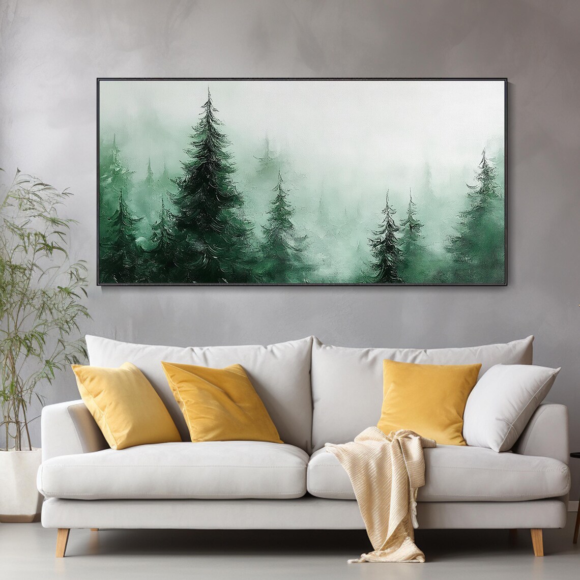 Modern Abstract Landscape Original Knife Painting Oil Pine Forest Visual Art Home Decor Thick Texture 3d Quality Natural Ambiance Soft Deep - Image 3