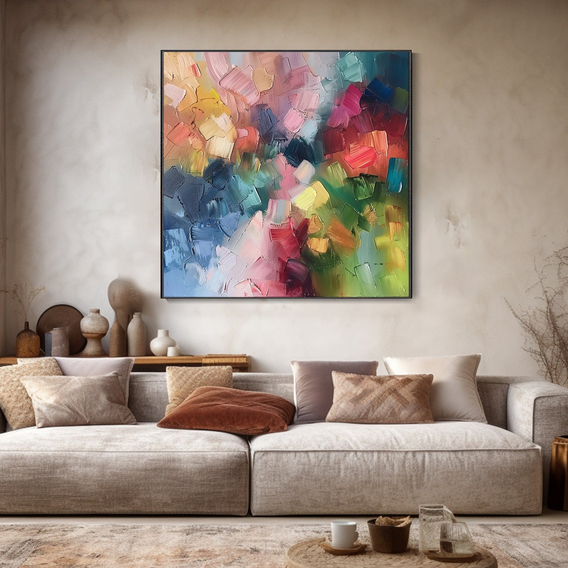 Vibrant Multicolor Abstract Palette Knife Textured Modern Wall Art - Image 2