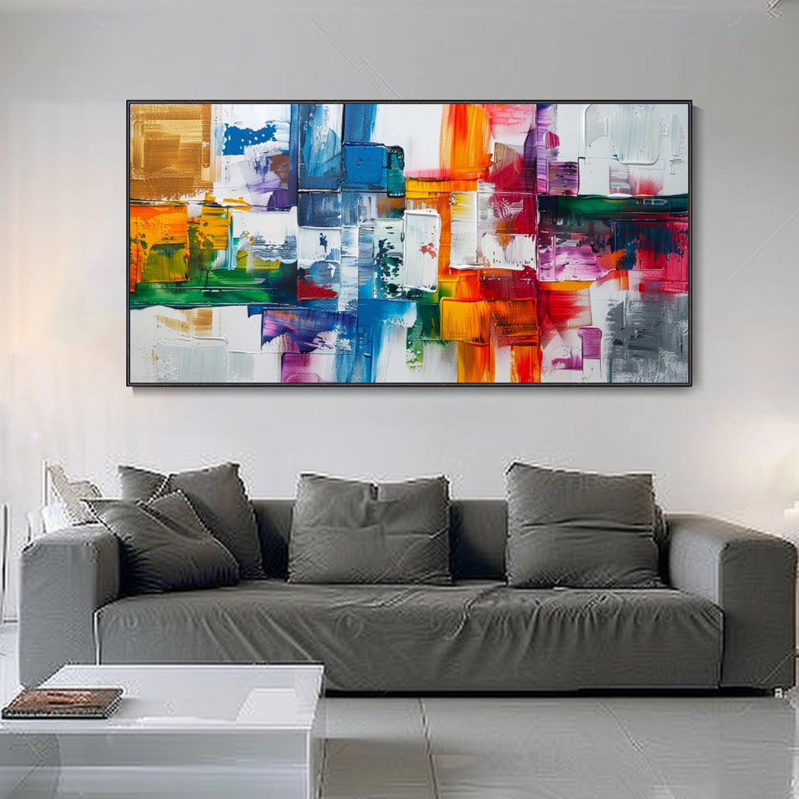 Colorful Geometric Abstract Blocks Rainbow Brushstroke Modern Wall Art - Image 4