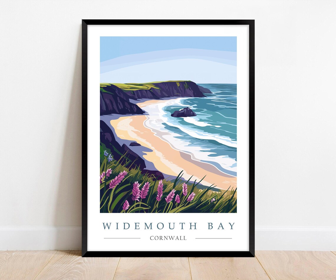 Widemouth Bay Travel Poster, North Cornwall Illustration
