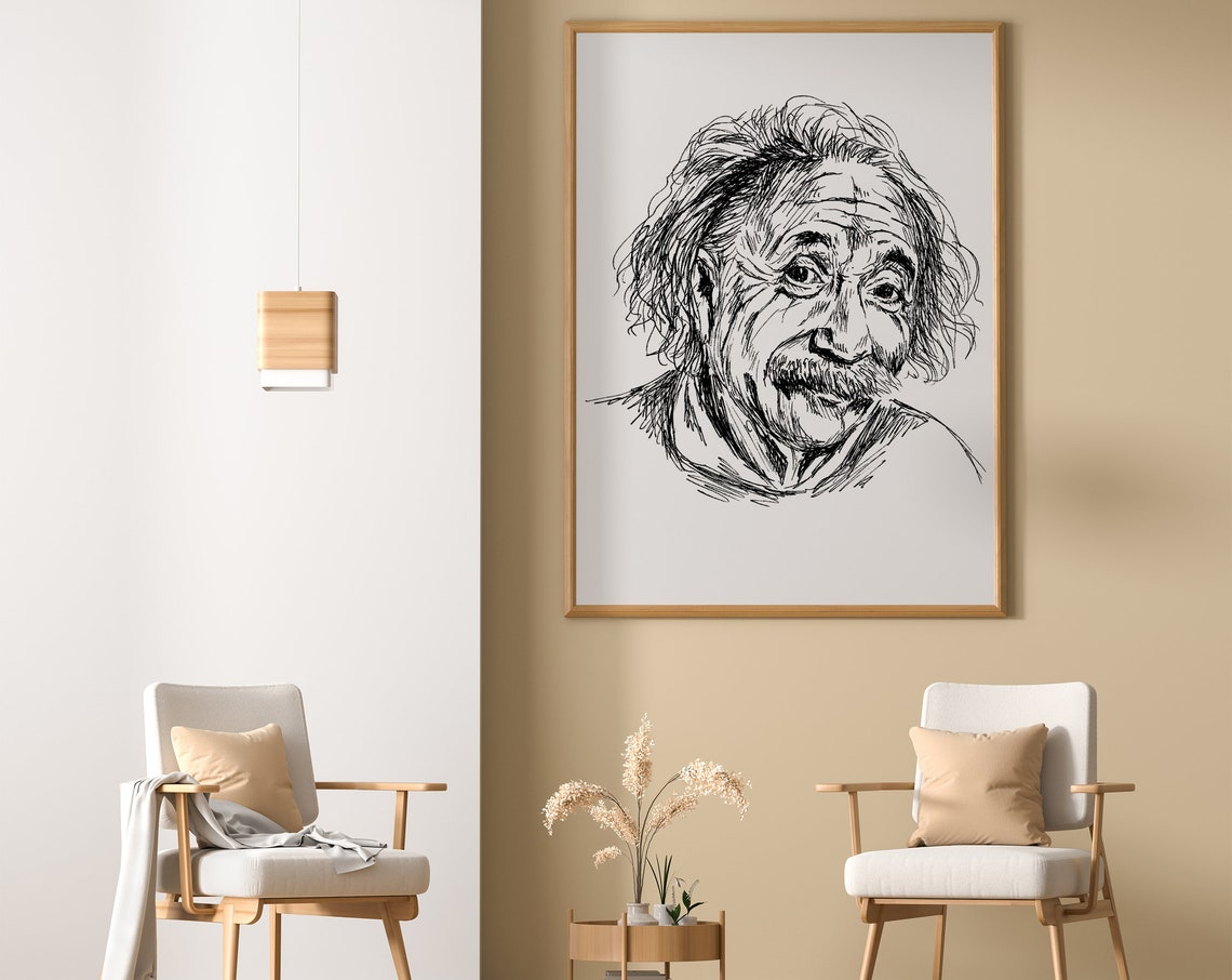 Albert Einstein Pen Sketch Portrait Genius Scientist Art Poster