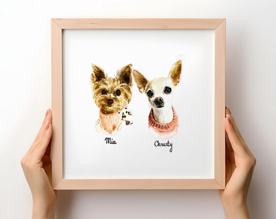 Two Pet Portrait, Christmas Gift Pet Memorial - Image 2