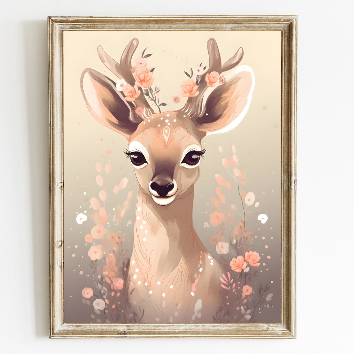 Sweet Baby Fawn with Pink Floral Antlers Nursery Animal Poster