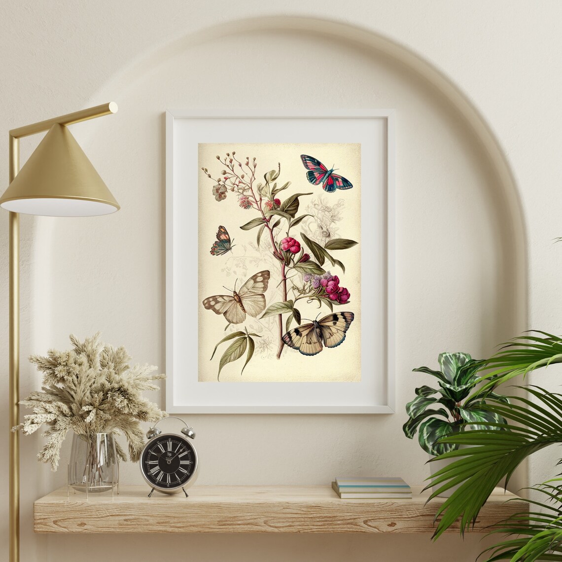 Vintage Butterflies Botanical Cream Illustration Nature Art Poster - Image 2