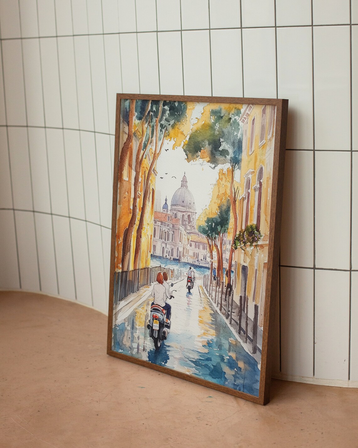 Retro Rome Streets Watercolor Italy Travel Poster - Image 4