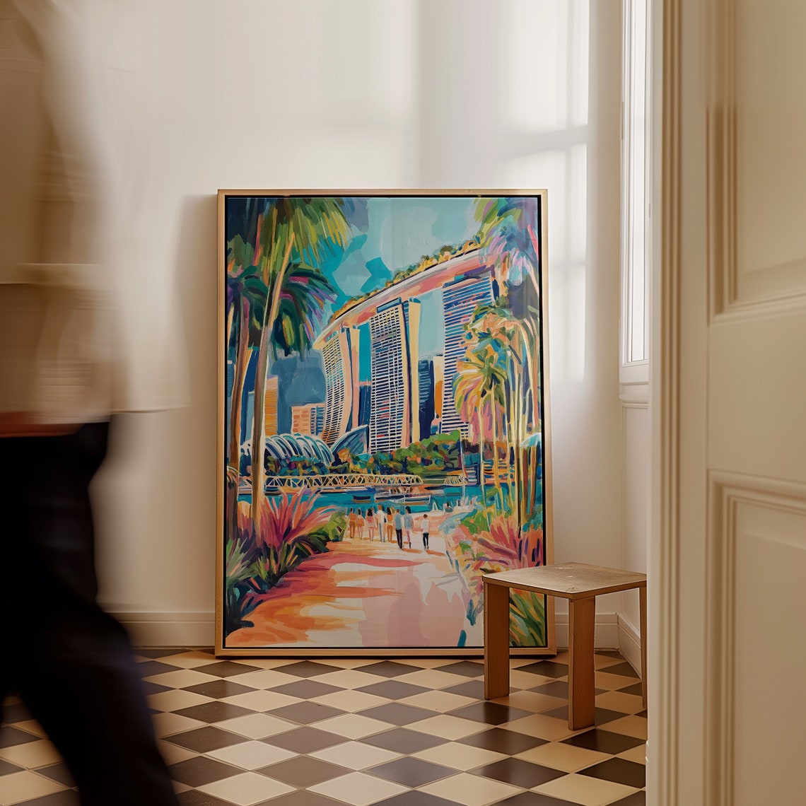 Singapore Marina Bay Sands Colorful Palm Cityscape Art Poster - Image 2