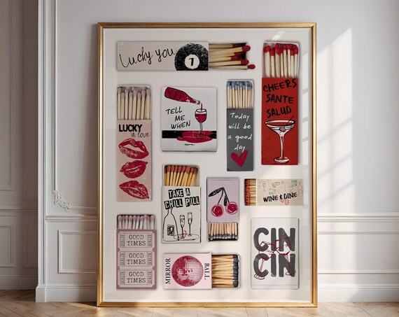 Vintage Matchbox Print, Retro Bar Cart Art