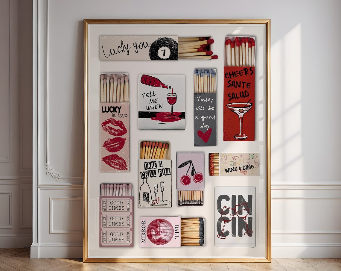 Vintage Matchbox Print, Retro Bar Cart Art