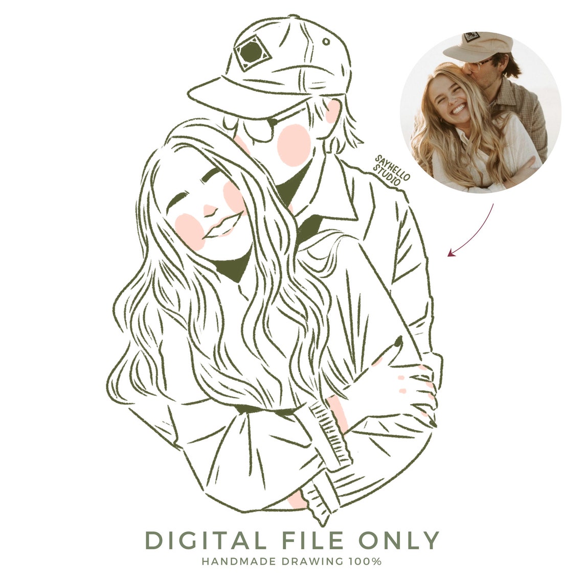 Loving Couple Embrace Ring Detail Minimalist Line Art Wedding Poster - Image 2