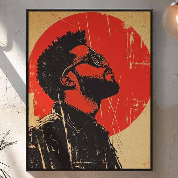 Vintage Afro Punk Urban Portrait Red Sun Grunge Street Art Poster