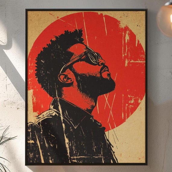 Vintage Grit Urban Portrait Bold Afro Punk Street Art Print With Red Sun Background Poster On Premium Matte Paper