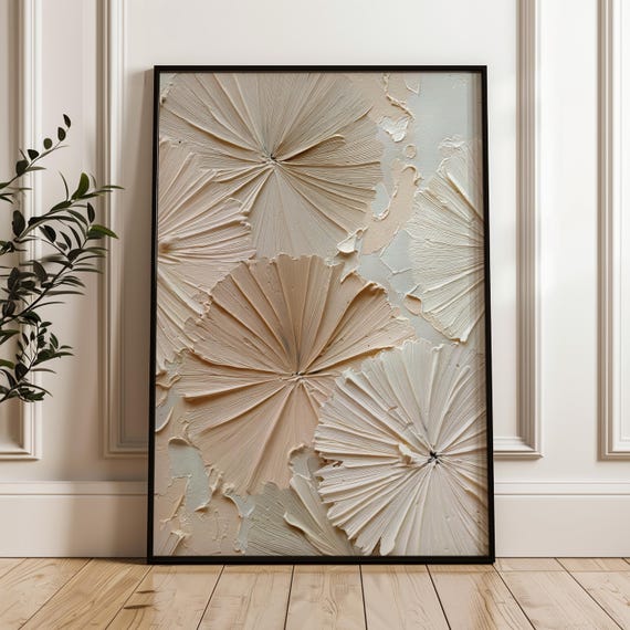 Neutral Abstract Wall Art Textured Palette Knife Print Beige Minimalist Decor Modern Floral Painting