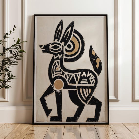 Traditional Mexican Animal Poster Abstract Geometric Folk Art Print On Matte Paper
