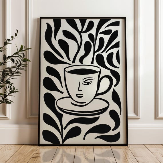 Minimalist Coffee Poster Black And Beige Print Modern Organic Wall Art Scandinavian Home