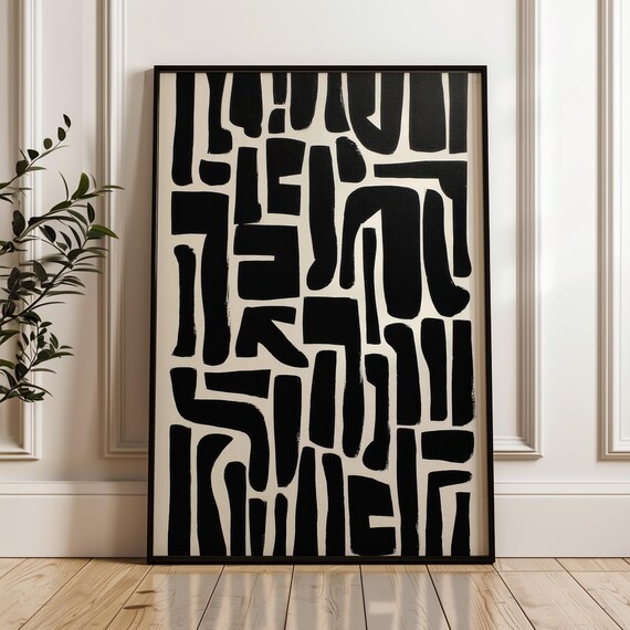 Minimalist Abstract Poster Black And Beige Print Modern Organic Wall Art Scandinavian Home
