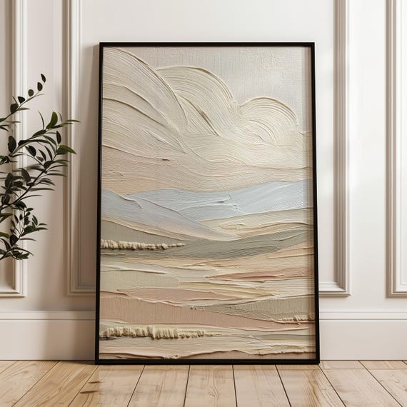 Neutral Abstract Wall Art Textured Palette Knife Print Beige Minimalist Decor Modern Landscape Painting