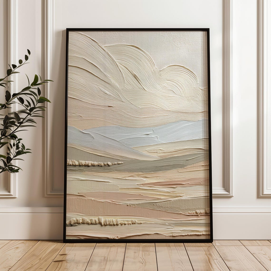 Neutral Abstract Wall Art Textured Palette Knife Print Beige Minimalist Decor Modern Landscape Painting