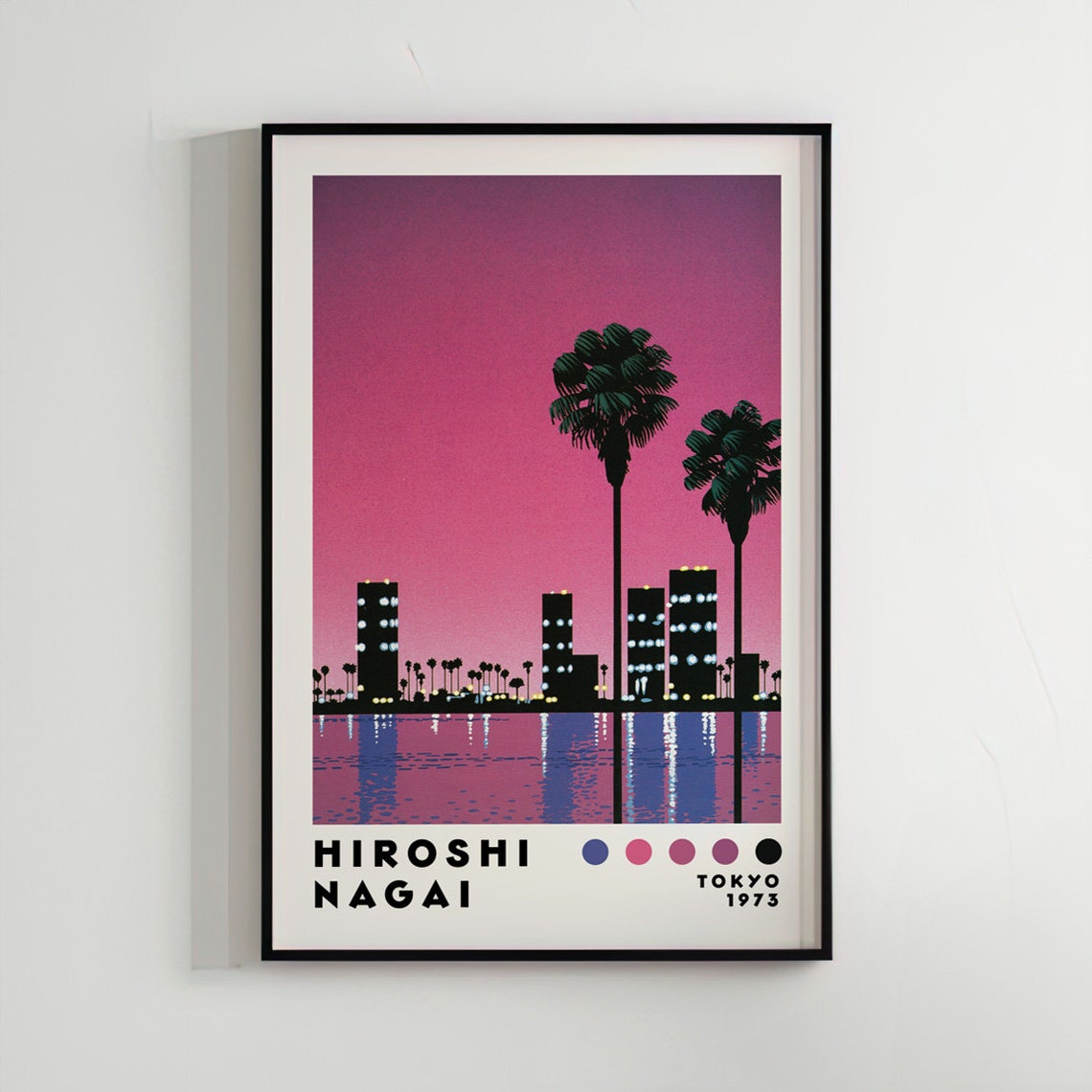 Tokyo 1973 Sunset Waterfront Skyline Silhouette Hiroshi Nagai Poster