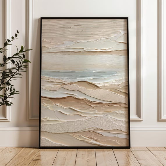 Neutral Abstract Wall Art Textured Palette Knife Print Beige Minimalist Decor Modern Landscape Painting