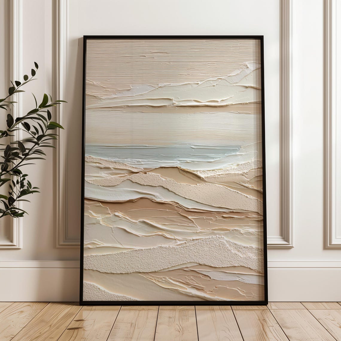 Neutral Beige Abstract Textured Palette Knife Minimalist Wall Art