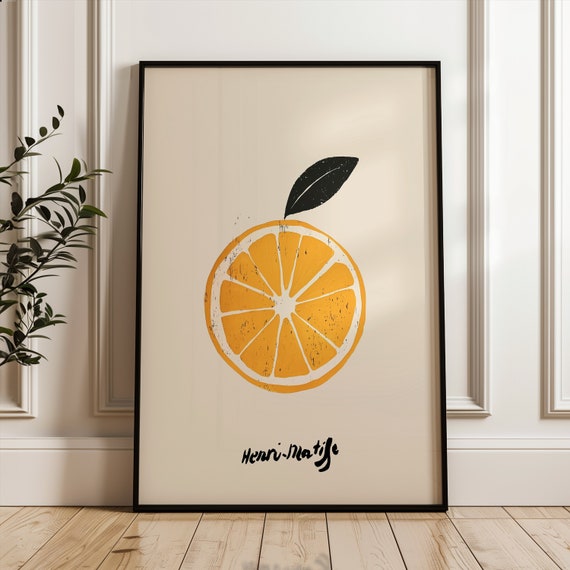 Orange Slice Poster Fruits Art Print Boho Henri Matisse Illustration Beige Gallery Kitchen Wall