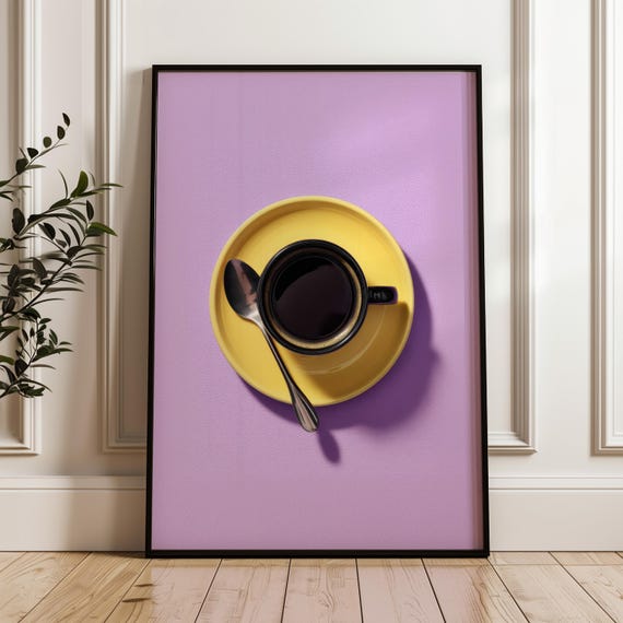 Yellow Coffee Cup Wall Art On Purple Background