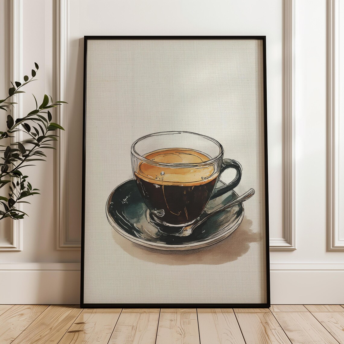 Espresso Cup Glass Sketch Handdrawn Coffee Art Minimalist Kitchen Cafe Art Poster