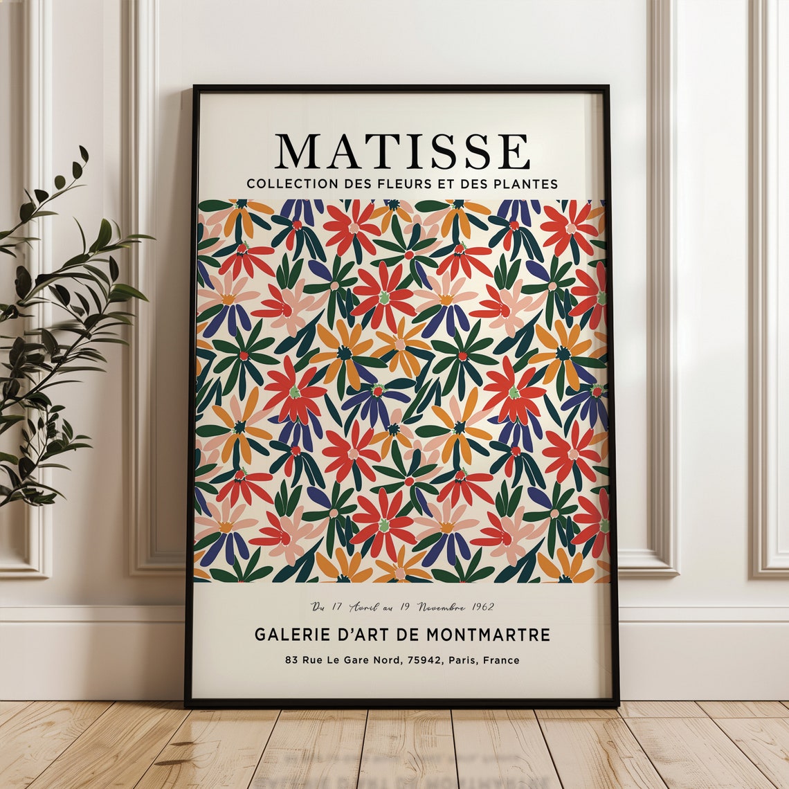 Matisse Exhibition Cream Floral Pattern Paris Gallery 1962 Poster