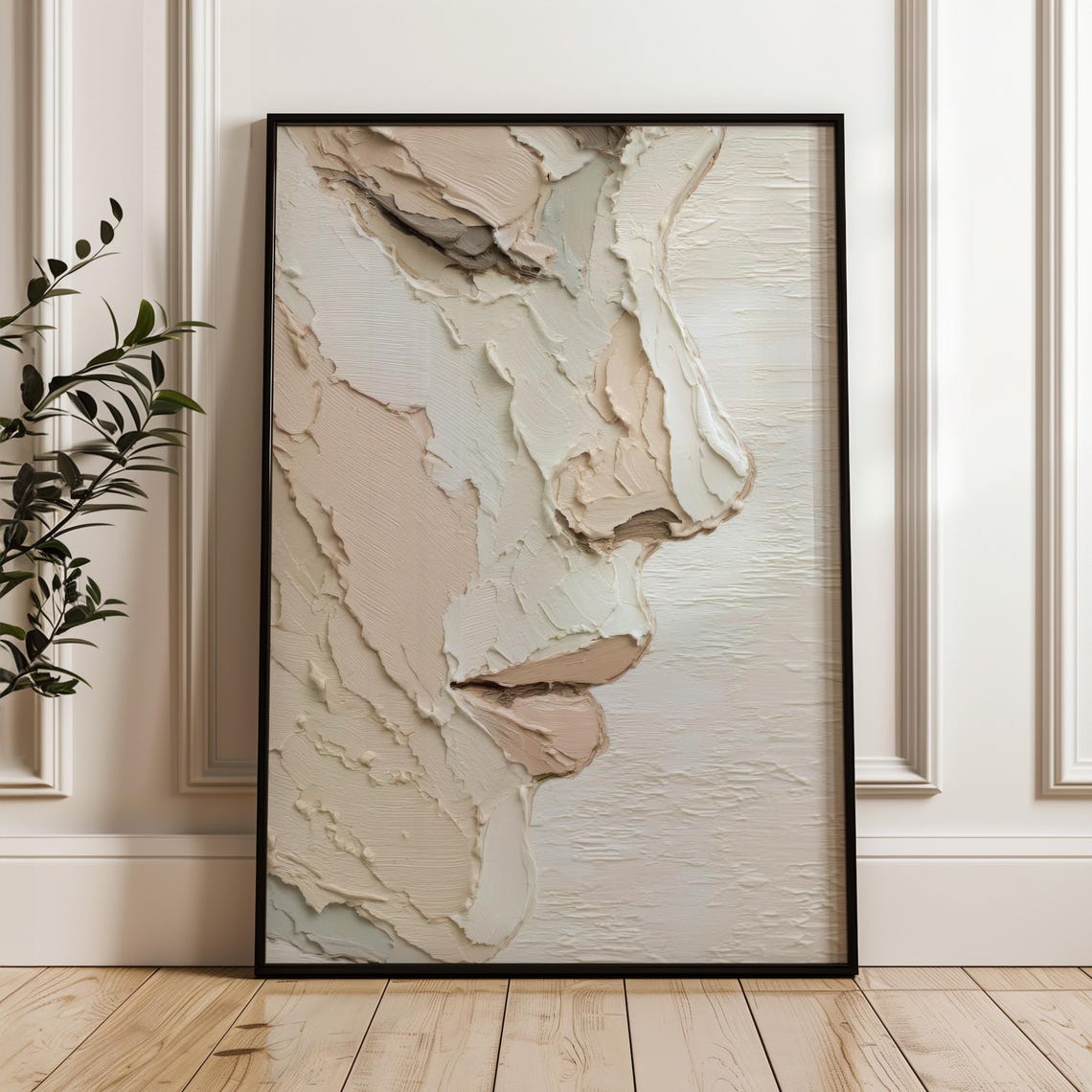 Neutral Abstract Wall Art Textured Palette Knife Print Beige Minimalist Decor Modern Portrait Painting