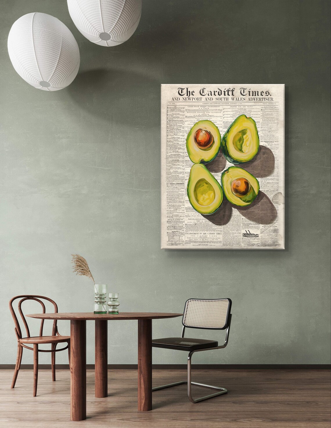 Avocado Newspaper Art Unique Kitchen Wall Decor Vintage Food Vibrant Culinary Artwork Rustic Farmhouse Style - Image 6