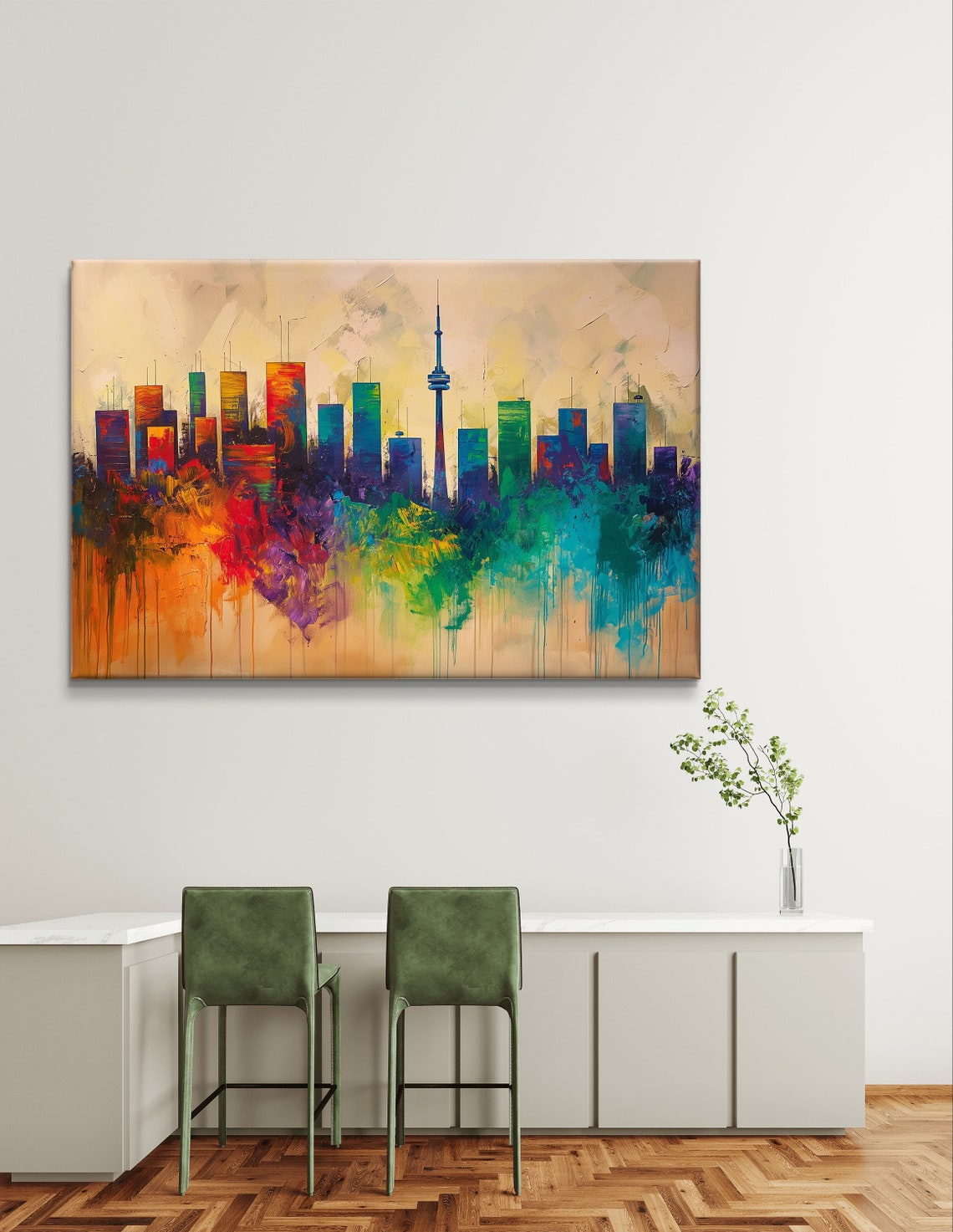 Toronto Skyline Abstract Drip Painting with Colorful CN Tower Poster - Image 4