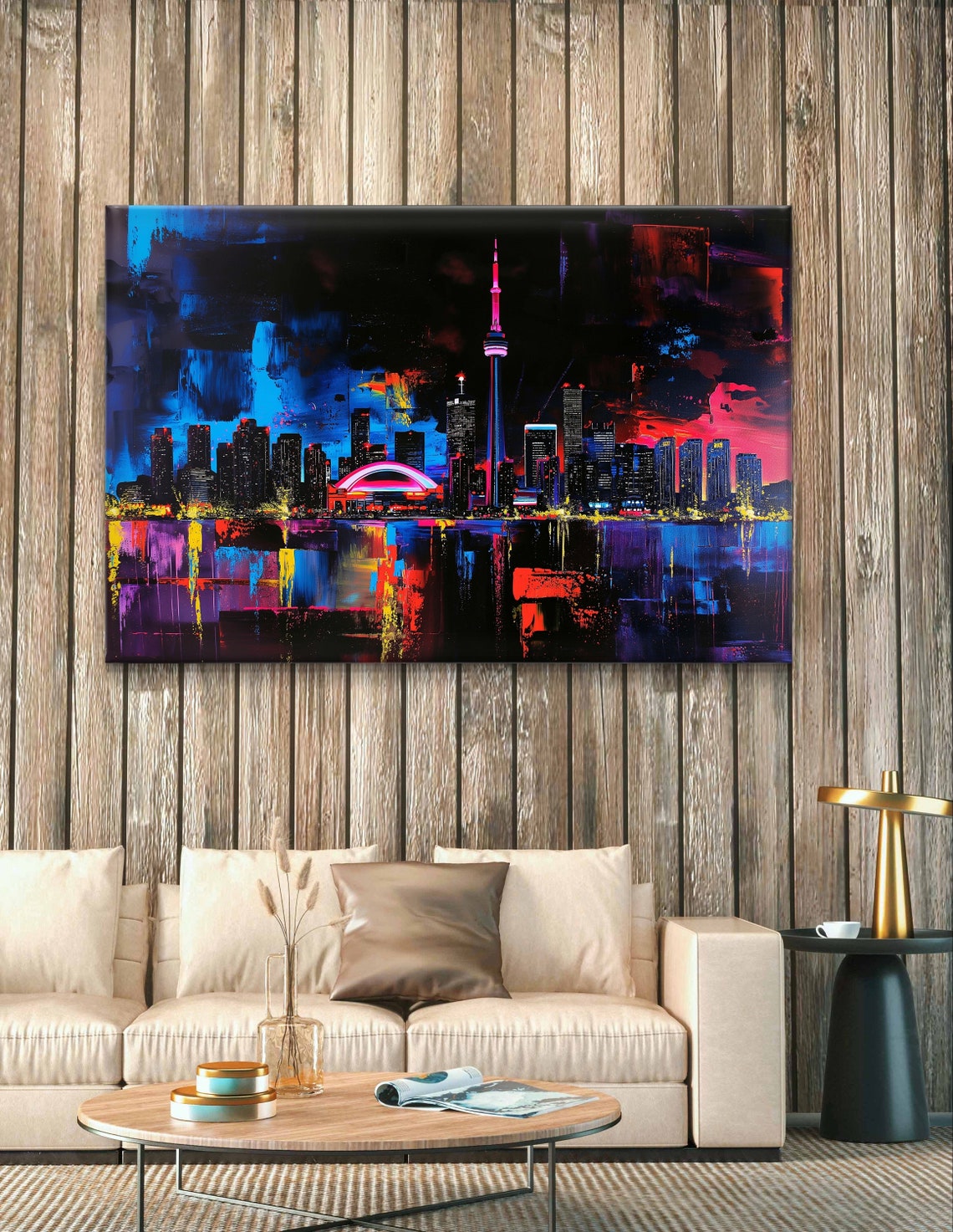 Toronto Skyline at Night with CN Tower and Glowing Reflections Poster - Image 3