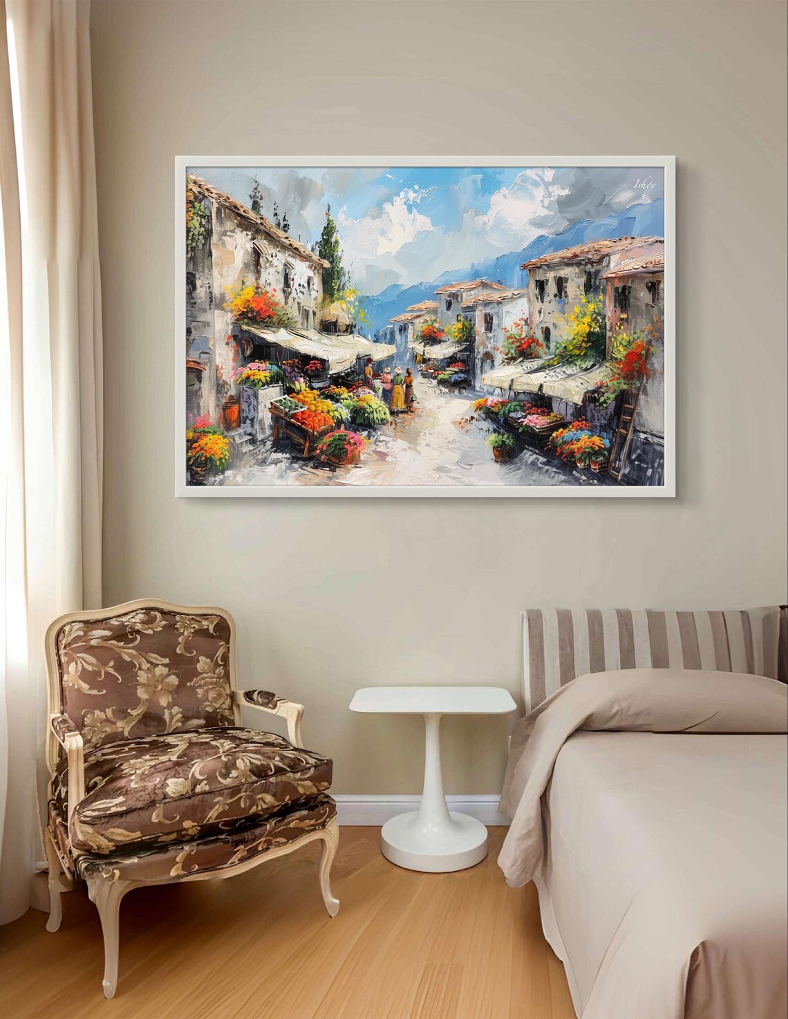 European Flower Market Village Street Stalls Bold Impasto Poster - Image 3