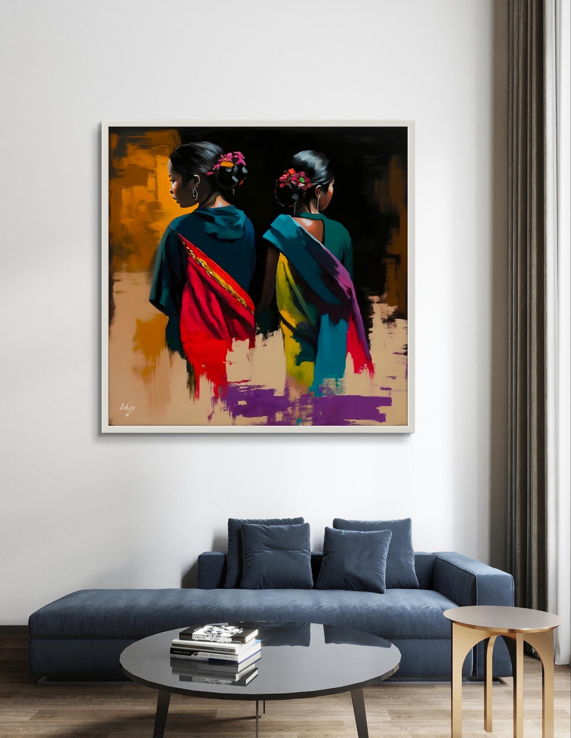 Two Women in Colorful Saris Walking Away in a Painting Poster - Image 4