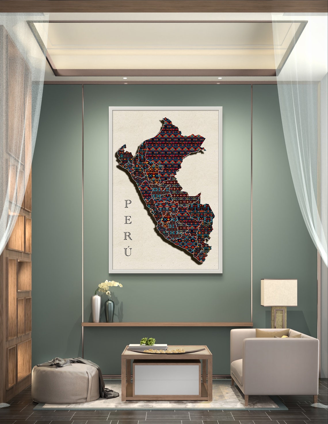 Peru Country Map Filled with Andean Textile Patterns Art Poster - Image 3
