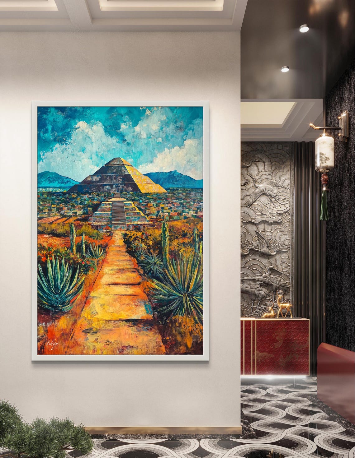 Teotihuacan Pyramid of the Sun Ancient Mexican Ruins Golden Sky Poster - Image 4