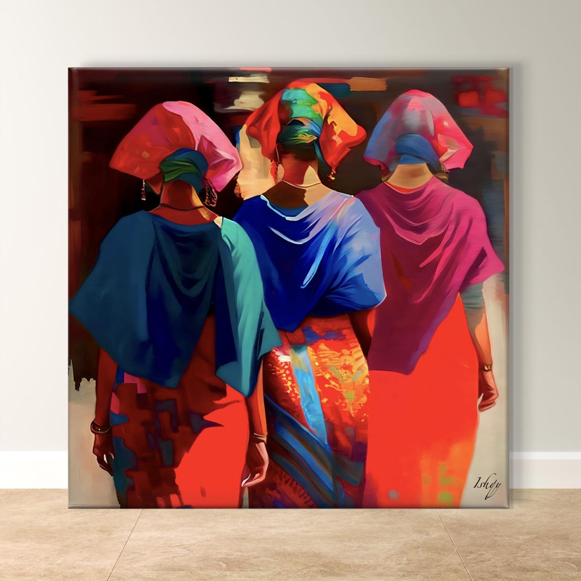 Three Women in Vibrant Traditional Attire Cultural Heritage Poster