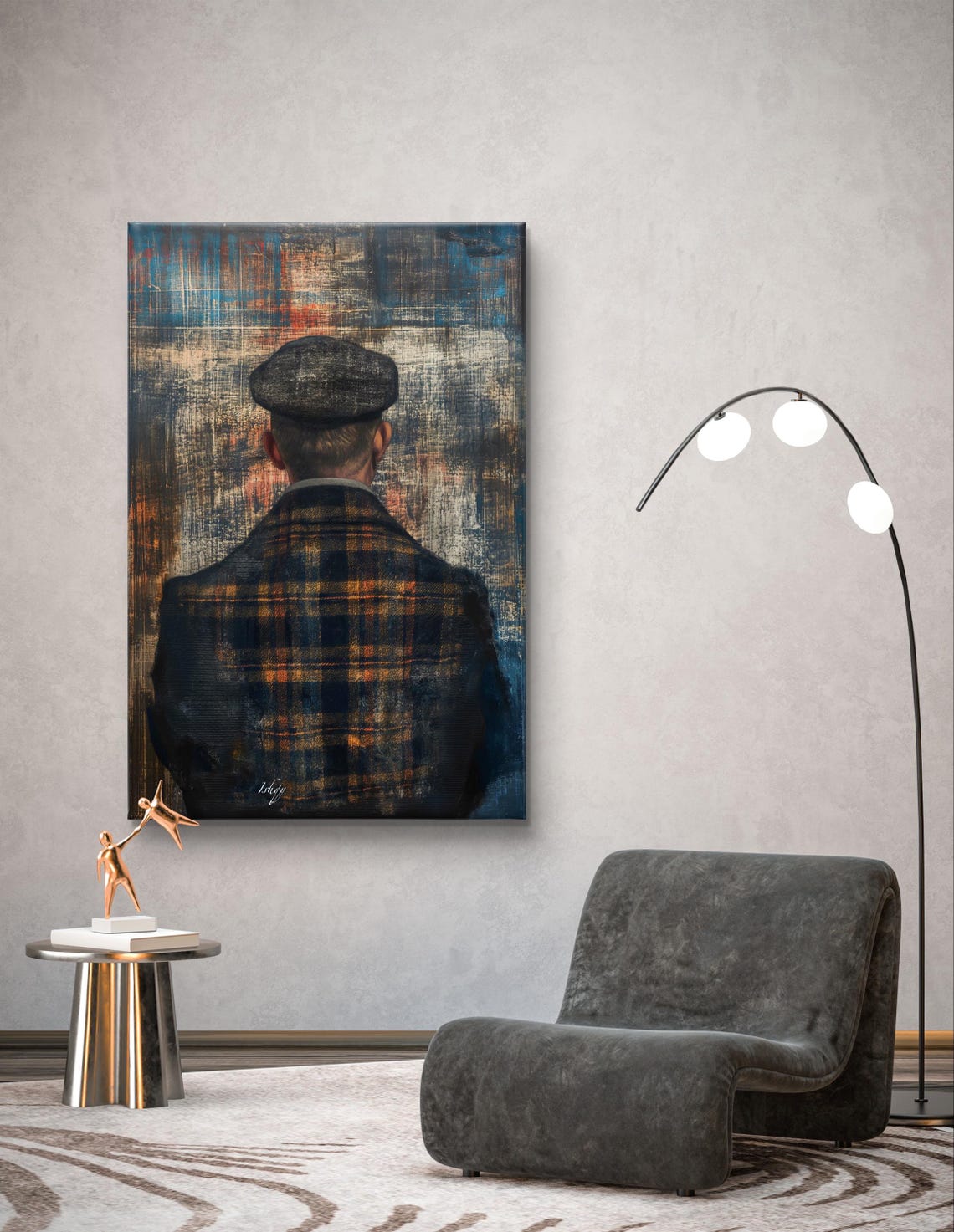 Scottish Gentleman Harris Tweed Flat Cap Back View Heritage Poster - Image 6