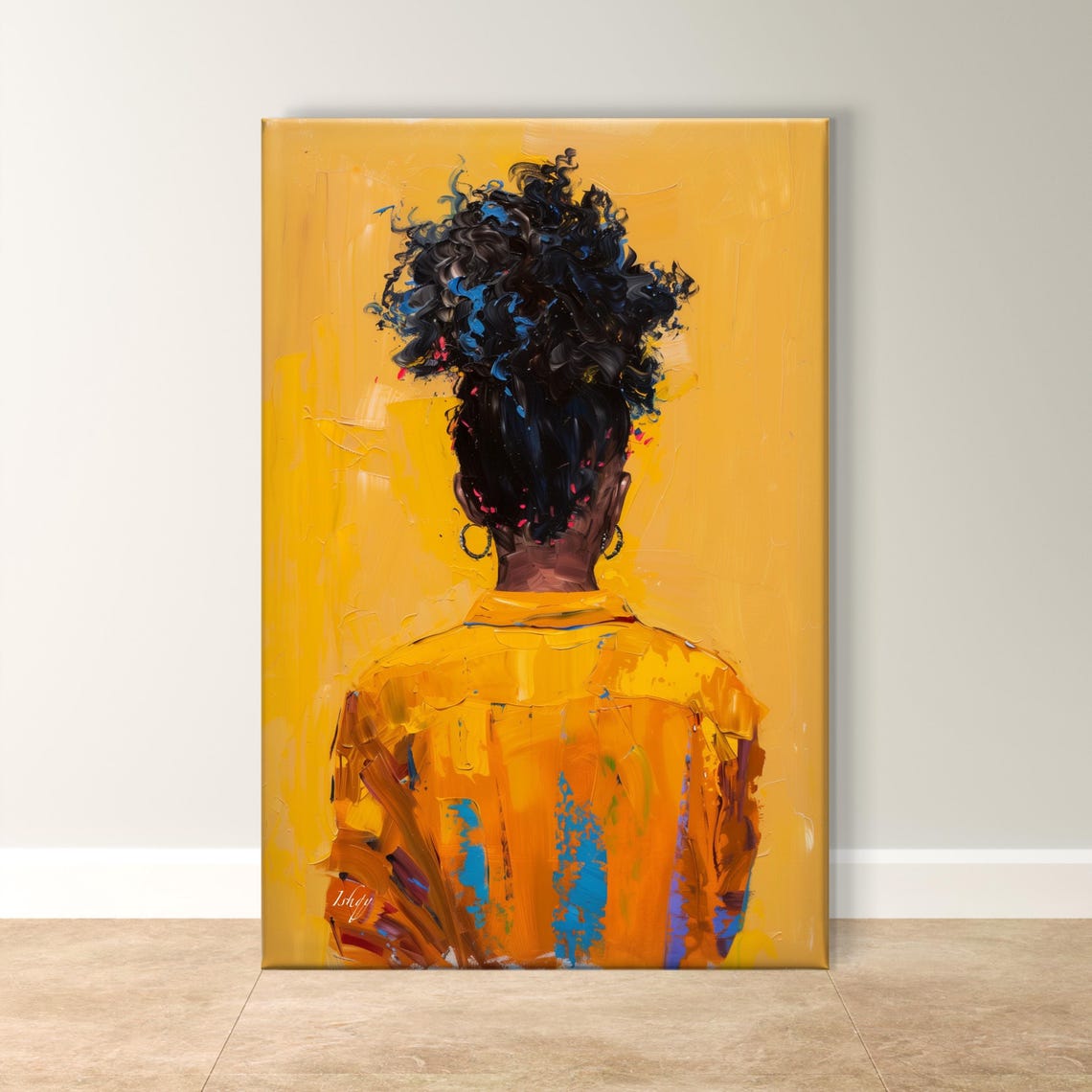 Afro Girl with High Puff Hairstyle on Golden Yellow Art Poster