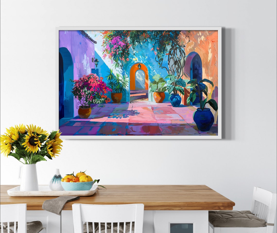 Mexican Courtyard Bougainvillea Arched Doors Vibrant Garden Art Poster - Image 3