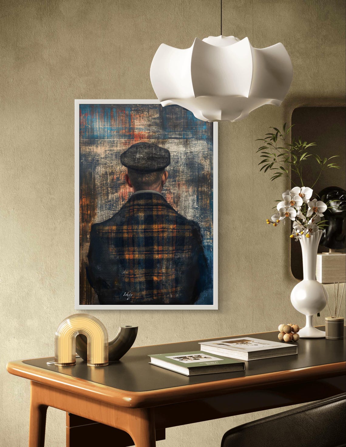 Scottish Gentleman Harris Tweed Flat Cap Back View Heritage Poster - Image 3