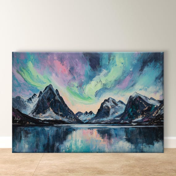 Northern Lights Wall Art Aurora Borealis Arctic Landscape Painting Vibrant Sky Decor For Living Room Unique Gift Idea