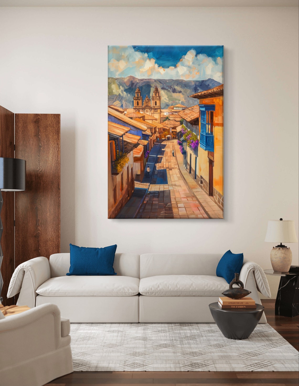 Cusco Peru Colonial Street with Blue Balconies and Cathedral Poster - Image 5