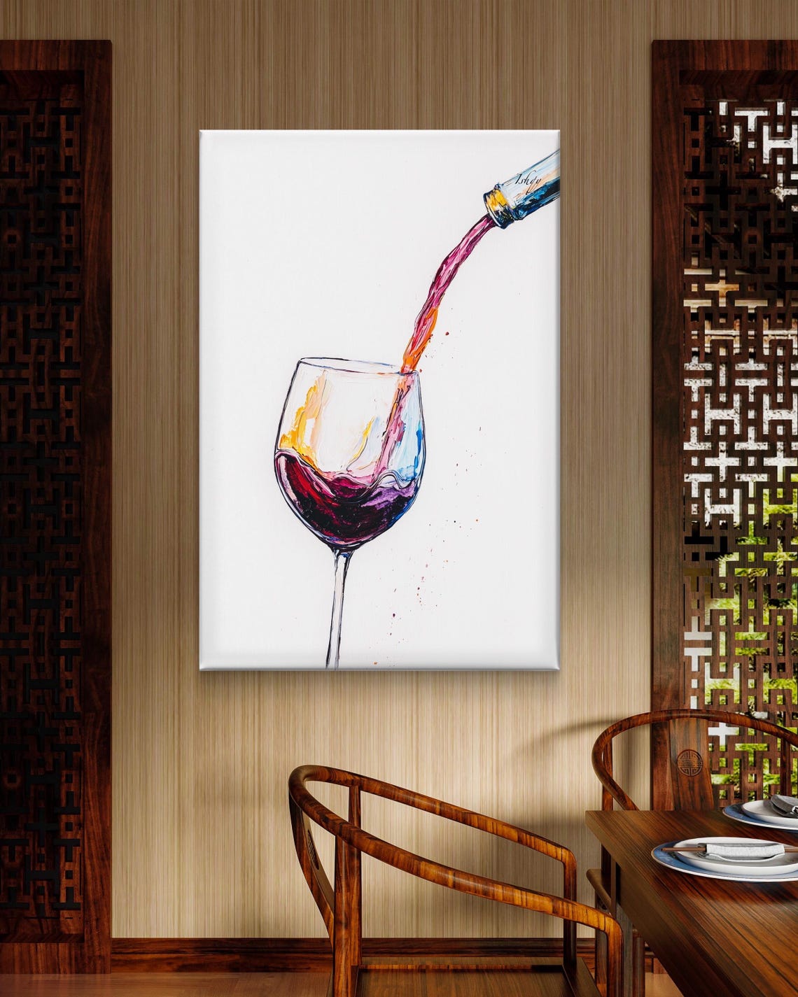 Red Wine Pouring Into Glass Expressive Minimalist Bar Poster - Image 6