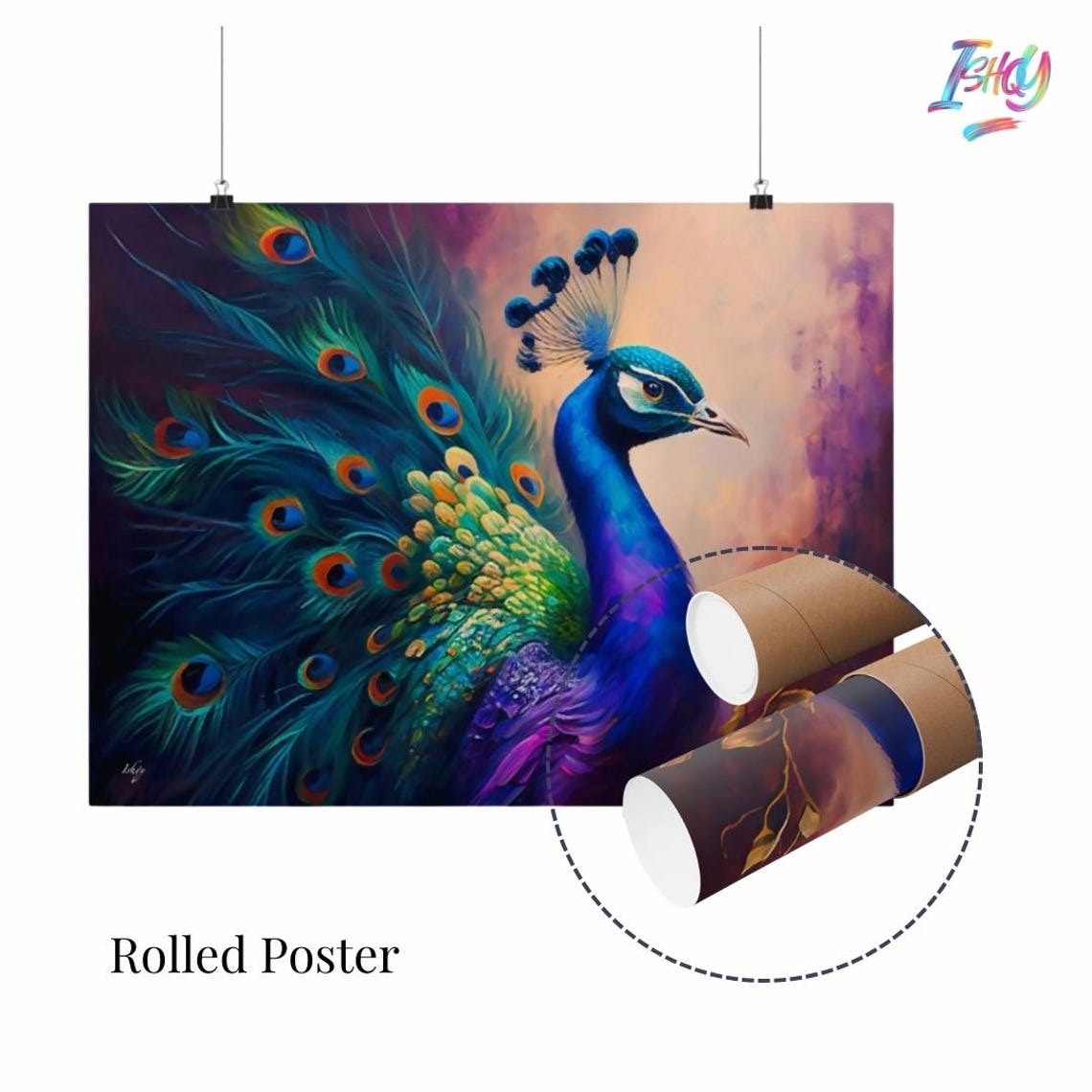 Regal Peacock With Iridescent Plumage Painterly Bird Art Poster - Image 2