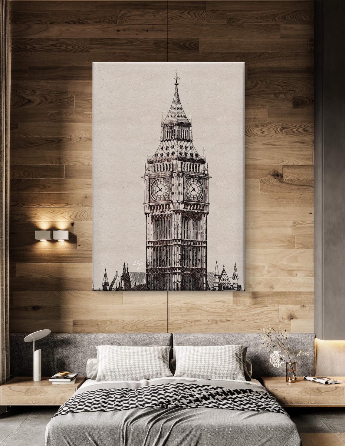 Big Ben Elizabeth Tower Black and White Line Art Sketch Poster - Image 5